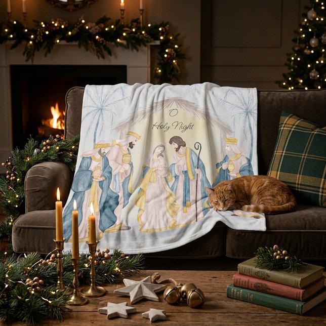 Couverture Polaire Fête de la nativité or et bleu  (Créateur téléchargé)