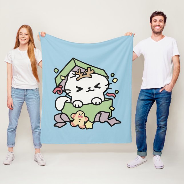 Couverture Polaire Fête de Noël avec Purr-ty Time Cat (En situation)