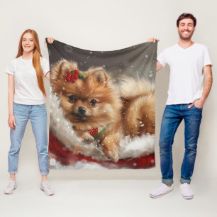 Couverture Polaire Fête de Noël de Chien de Poméranie