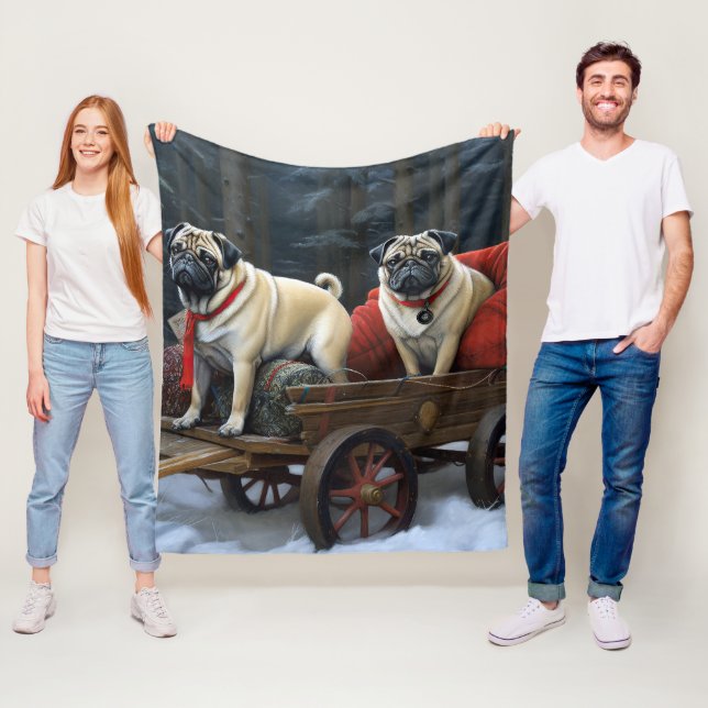 Couverture Polaire Fête de Noël de Pug (En situation)