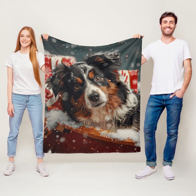 Couverture Polaire Fête de Noël du chien berger australien (En situation)