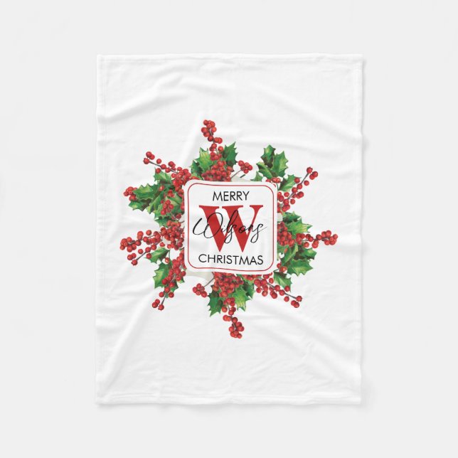Couverture Polaire Fête de Noël Monogramme Red & Green Festive (Devant)