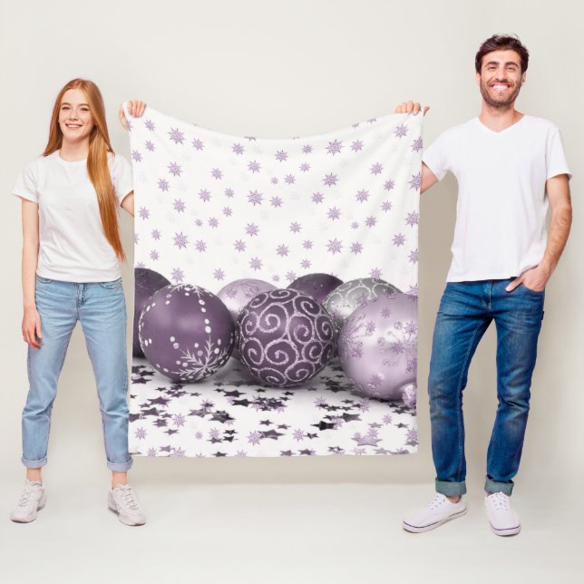 Couverture Polaire Fête de Noël Pink violet ornements Snowflakes (En situation)