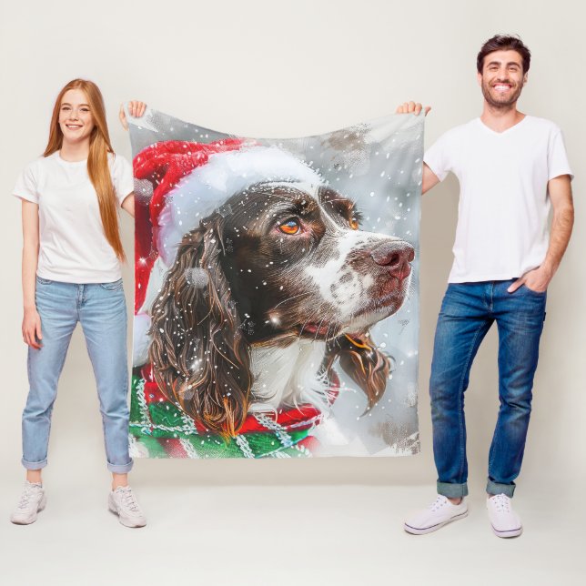Couverture Polaire Fête de Noël Springer Spaniel Dog (En situation)