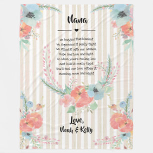 Couverture Polaire Fête des mères de grand-mère Poème floral de p