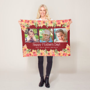 Couverture Polaire Fête des mères Fleurs roses 3 photos Blanche Toi
