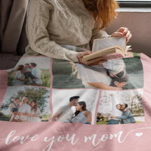 Couverture Polaire Fête des mères t'aime maman photo collage rose