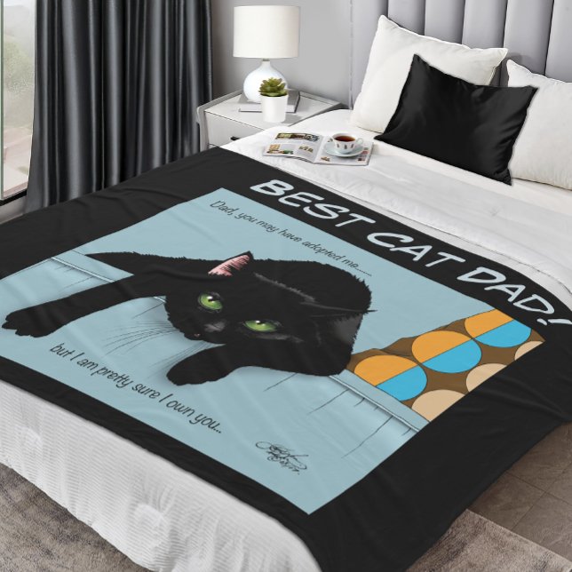 Couverture Polaire Fête des pères de chat noir (Créateur téléchargé)