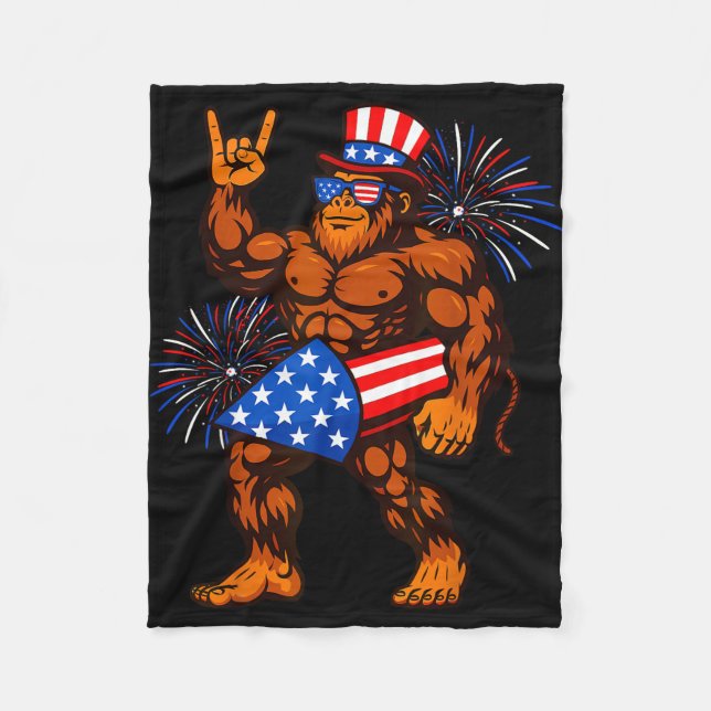 Couverture Polaire feu d'artifice Bigfoot drapeau américain sasquatch (Devant)