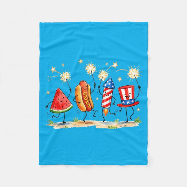Couverture Polaire Feu d'artifice de hot-dog de pastèque patriotique  (Devant)