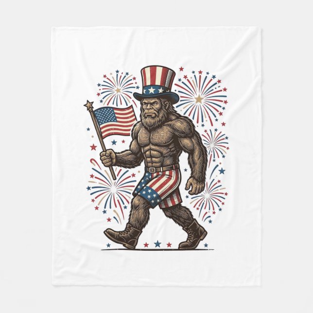 Couverture Polaire Feu d'artifice patriotique Sasquatch Gravure vinta (Devant)