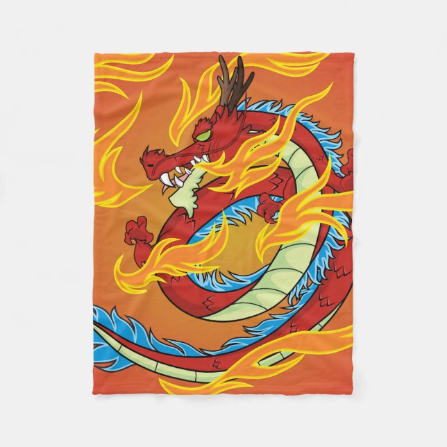 Couverture Polaire Feu de dragon rouge et flammes (Devant)