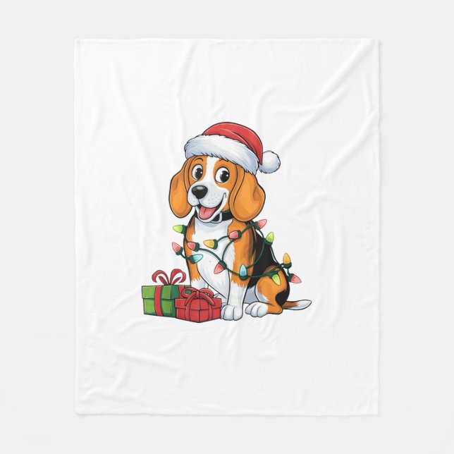 Couverture Polaire Feu de Noël Feu de Noël Beagle de chapeau de Noël (Devant)