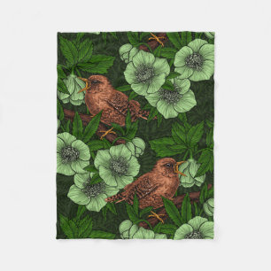 Couverture Polaire Feu et hellebore sur vert foncé