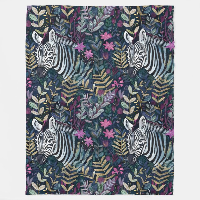 Couverture Polaire Feuillage à motif zèbre chic (Devant)