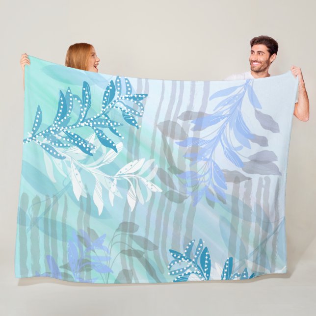 Couverture Polaire Feuille botanique bleue Abstraite moderne (En situation)