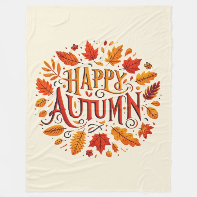 Couverture Polaire feuille classique et automne heureux (Devant)