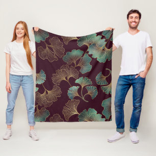 Couverture Polaire Feuille de Ginkgo élégante en Bourgogne et sarcell