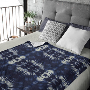 Couverture Polaire Feuille de palme en bleu Delft