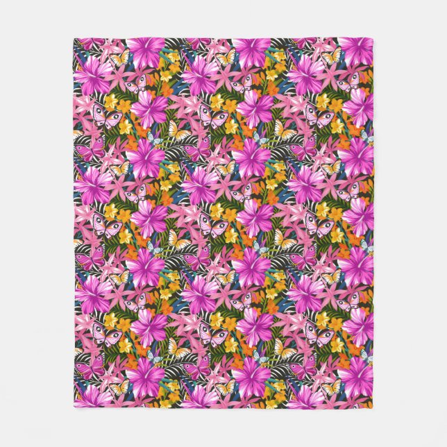 Couverture Polaire Feuille et fleurs tropicaux (Devant)