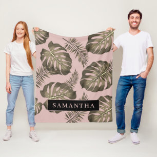 Couverture Polaire Feuille Tropical Pink & Gold Palm Motif et nom