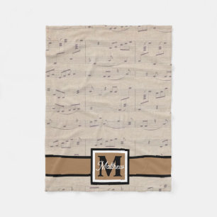 Couverture Polaire Feuille vintage Musique note Musicien Monogramme