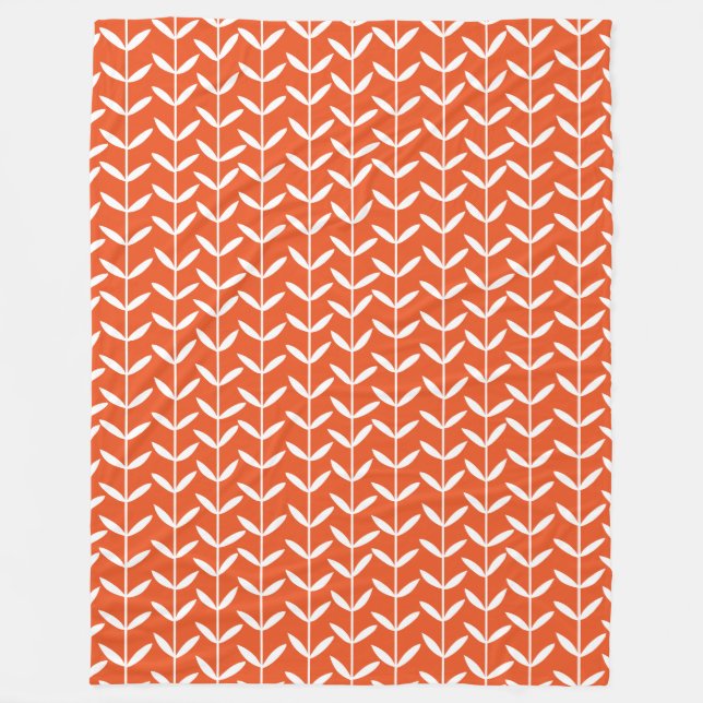 Couverture Polaire Feuilles - Blanc sur orange (Devant)