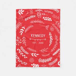 Couverture Polaire Feuilles blancs brillants Floral Monogramme Motif