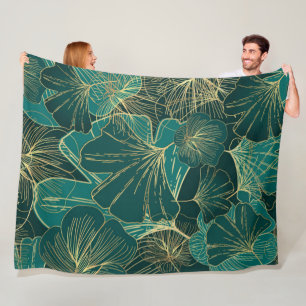 Couverture Polaire Feuilles bleu-vert 