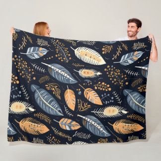 Couverture Polaire Feuilles Boho gris beige