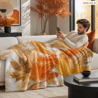 Couverture Polaire Feuilles Colorées Abstraites d'Automne Orange