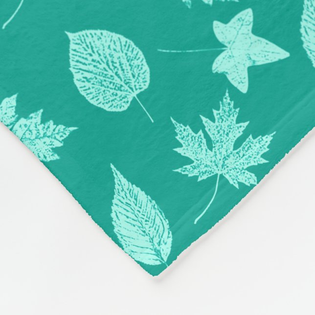 Couverture Polaire Feuilles d'automne - aqua et turquoise (Coin)