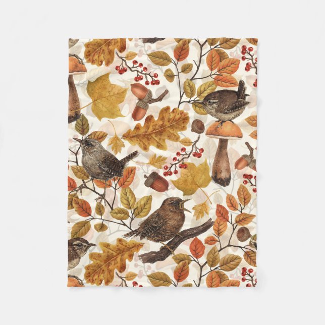 Couverture Polaire Feuilles d'automne, baies, champignons et fleurs (Devant)