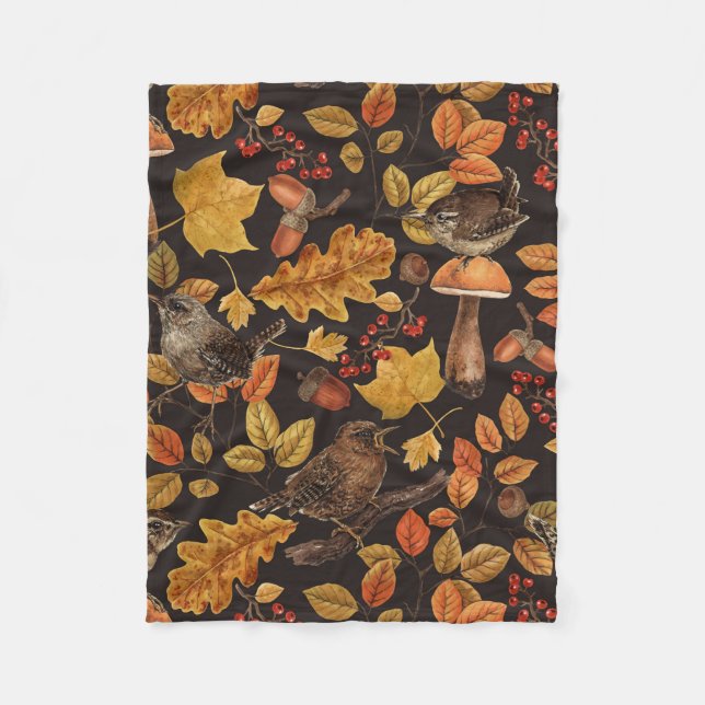 Couverture Polaire Feuilles d'automne, baies, champignons et fleurs (Devant)