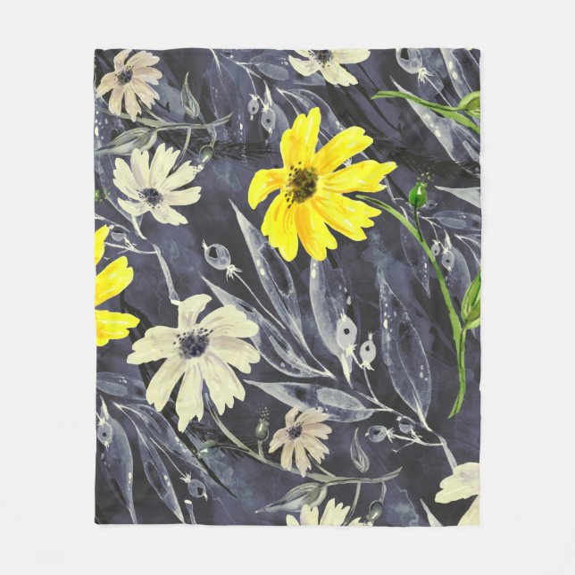 Couverture Polaire Feuilles d'automne, baies : motif d'aquarelle. (Devant)