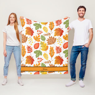 Couverture Polaire Feuilles d'automne confortables Nom personnalisé