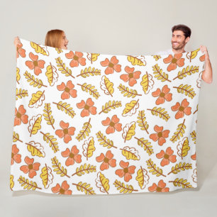 Couverture Polaire Feuilles d'automne en chute chaude avec fleurs