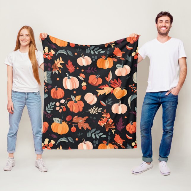Couverture Polaire Feuilles d'automne et Motif Citrouille (En situation)