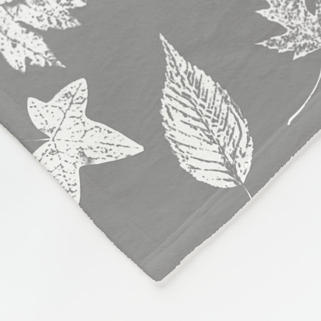 Couverture Polaire Feuilles d'automne - gris argenté et blanc (Coin)