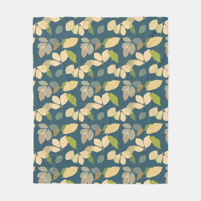 Couverture Polaire Feuilles d'automne modernes sur fond sarcelle (Devant)