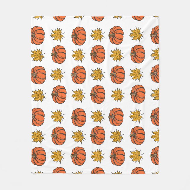 Couverture Polaire Feuilles d'automne : Motif Citrouille à main (Devant)