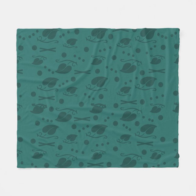 Couverture Polaire Feuilles d'automne Motif Turquoise (Devant (Horizontal))