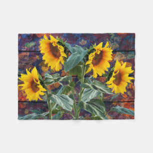 Couverture Polaire Feuilles d'automne rustiques et tournesols