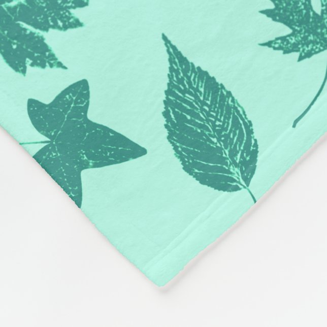 Couverture Polaire Feuilles d'automne - turquoise et aqua (Coin)