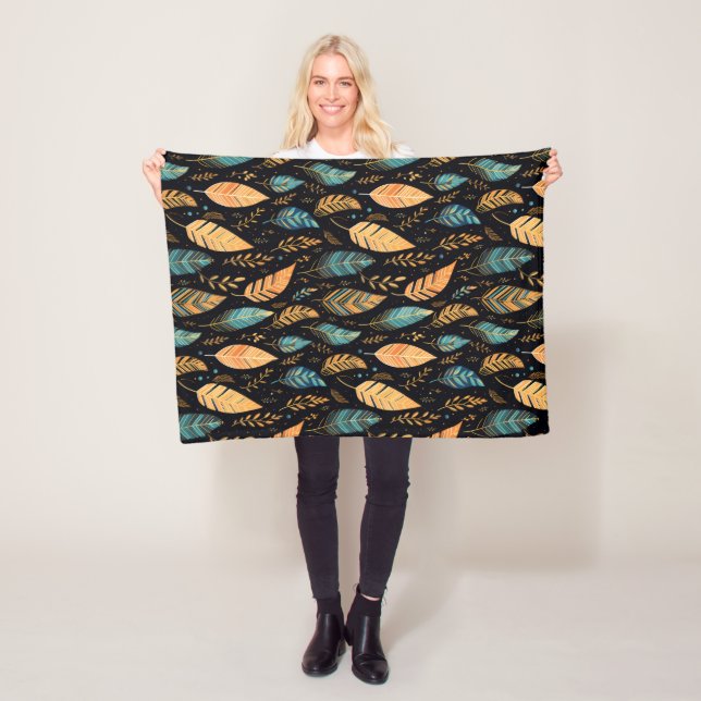 Couverture Polaire Feuilles de Boho sarcelle (En situation)