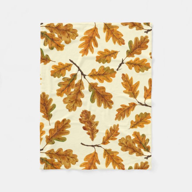 Couverture Polaire Feuilles de chêne automnal sur blanc (Devant)