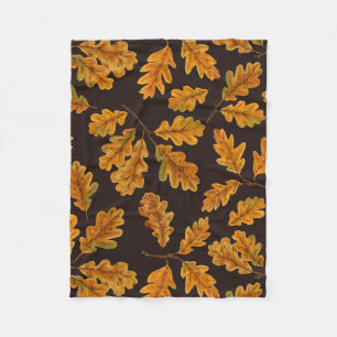 Couverture Polaire Feuilles de chêne automnal sur brun foncé