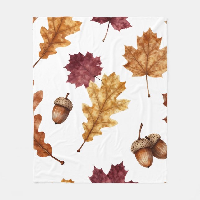 Couverture Polaire Feuilles de chêne d'automne Motif aquarelle (Devant)