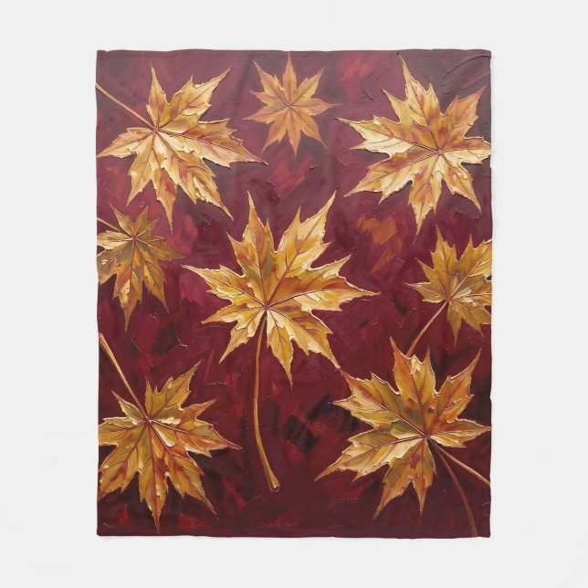Couverture Polaire Feuilles de Érable Dorées Peinture d'Automne (Devant)