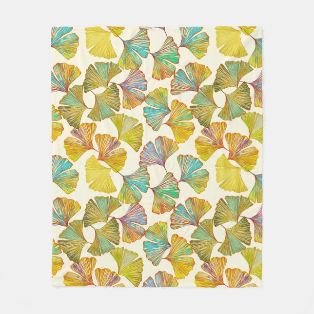 Couverture Polaire Feuilles de Gingko : Art Abstrait floral (Devant)